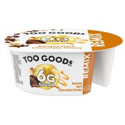 Too Good & Co. REMIX Banana Flavored Low Fat Yogurt-Cultured Ultra-Filtered Low Fat Milk with Roasted Almond, Dark Chocolate and Honey Flavored Crisp Mix Ins, 4.5 oz cup