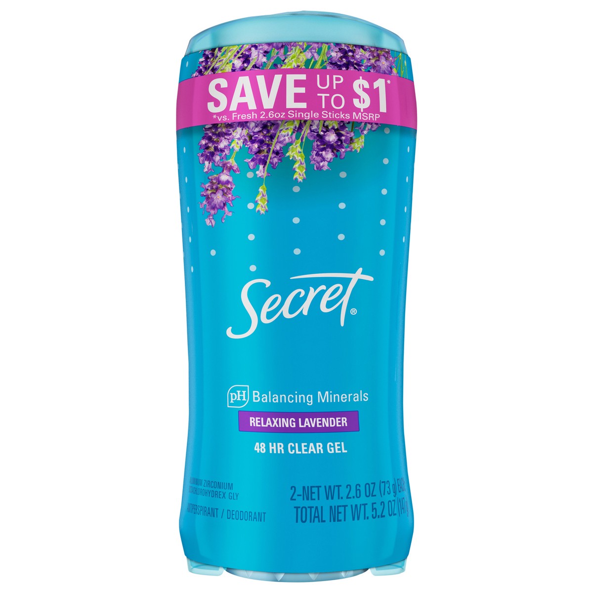 slide 1 of 3, Secret Fresh Clear Gel Deodorant for Women, Lavender, 2.6 oz each, Pack of 2, 2 ct