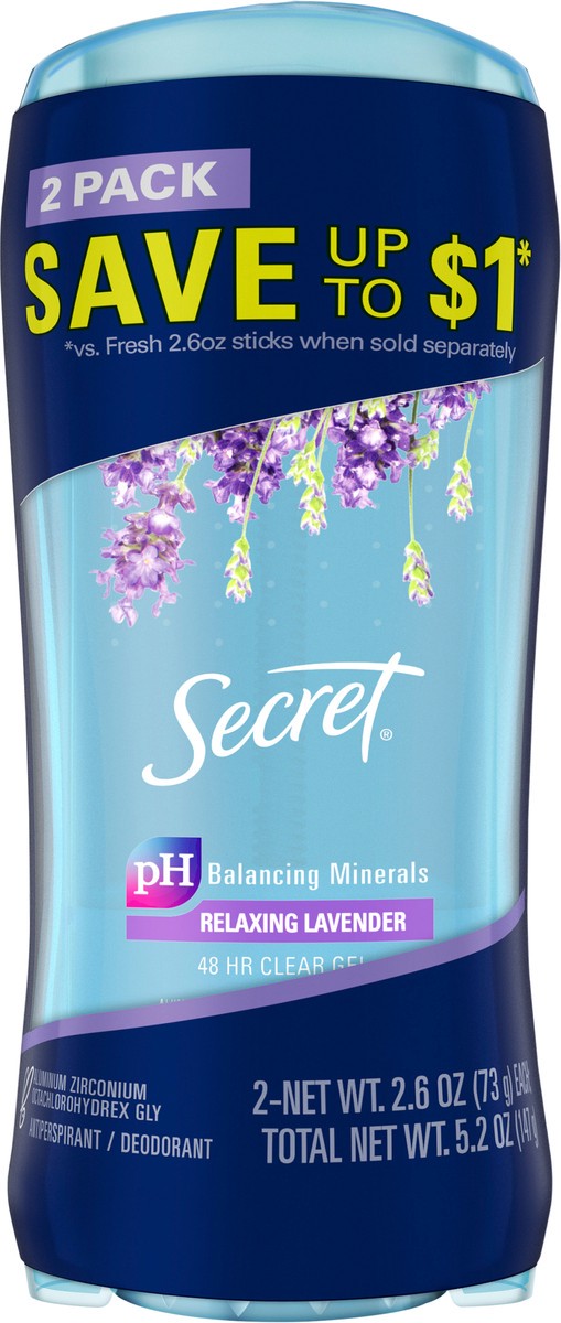 slide 3 of 3, Secret Fresh Clear Gel Deodorant for Women, Lavender, 2.6 oz each, Pack of 2, 2 ct