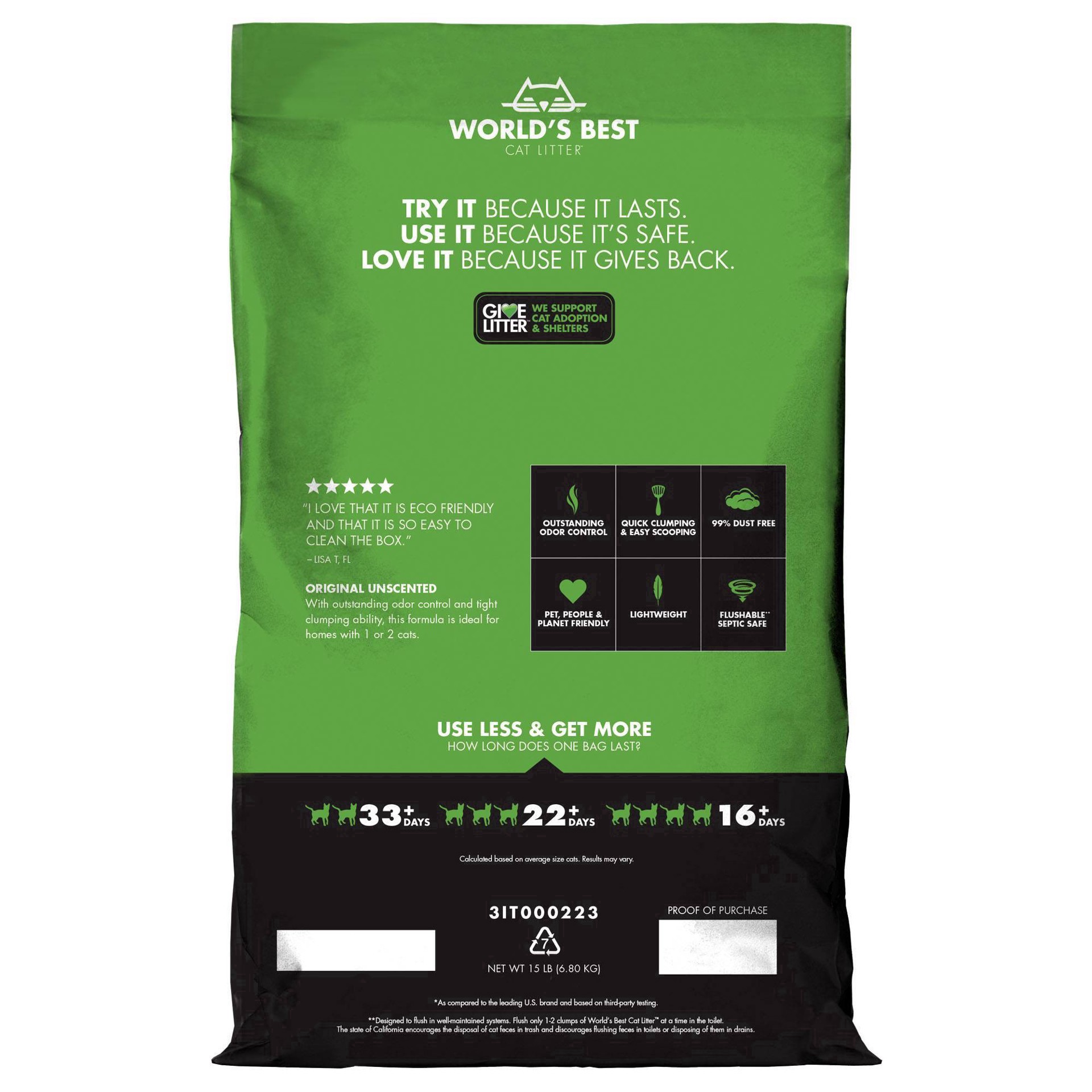 slide 21 of 23, World's Best Cat Litter Comfort Care Unscented Clumping Cat Litter 15 lb, 15 lb