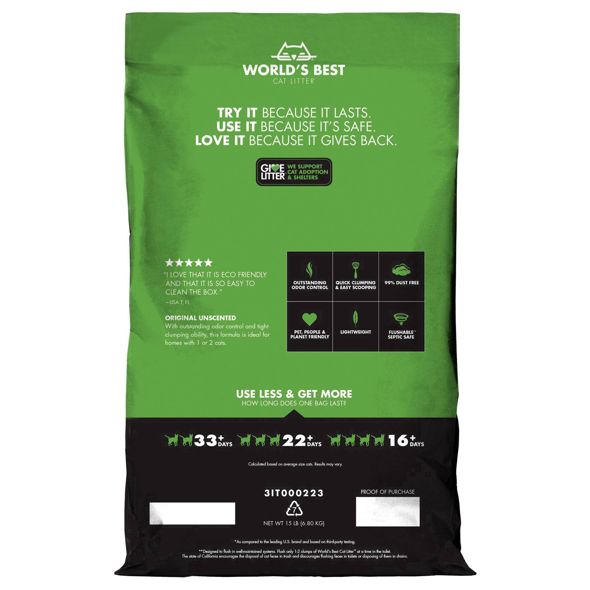 slide 9 of 23, World's Best Cat Litter Comfort Care Unscented Clumping Cat Litter 15 lb, 15 lb