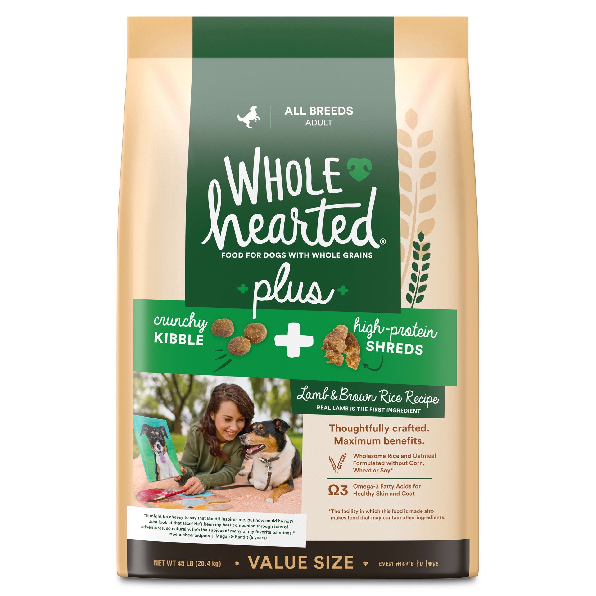 slide 1 of 1, WholeHearted Plus Lamb & Brown Rice Recipe with Whole Grains Dry Dog Food, 45 lbs., 1 ct