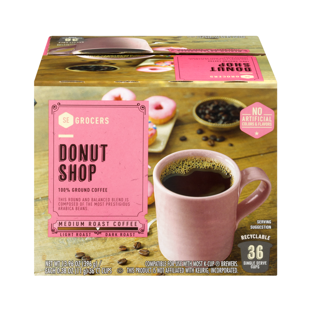 slide 1 of 1, SE Grocers 100% Ground Coffee Single Serve Cups Donut Shop- 36 ct, 36 ct