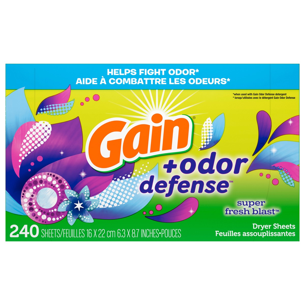slide 1 of 6, Gain Dryer Sheets Plus Odor Defense, Super Fresh Blast Scent, 240 Count, Helps fight static and odor, laundry sheets, 240 ct