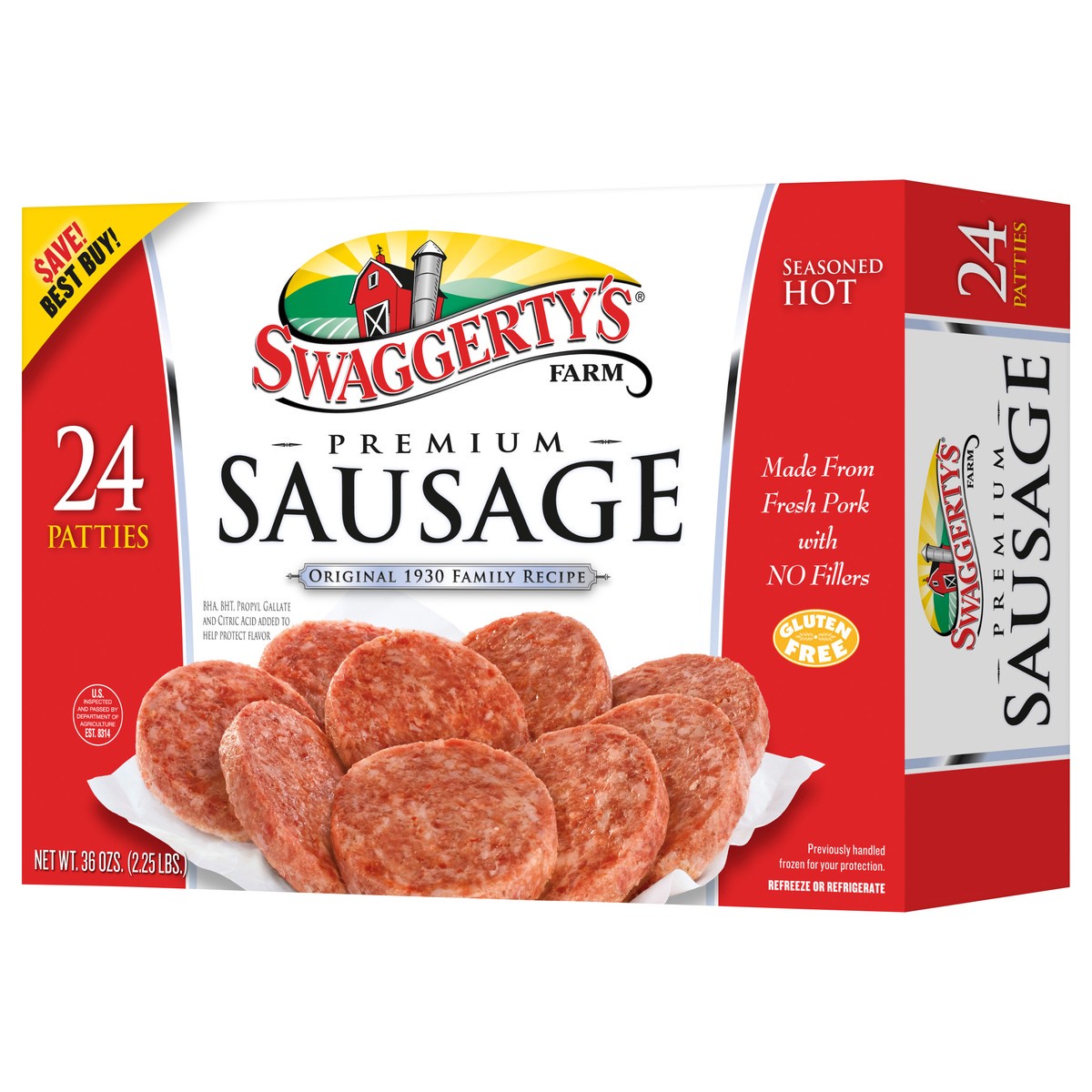 slide 3 of 11, Swaggerty's Farm Hot Country Sausage Patties, 36 oz
