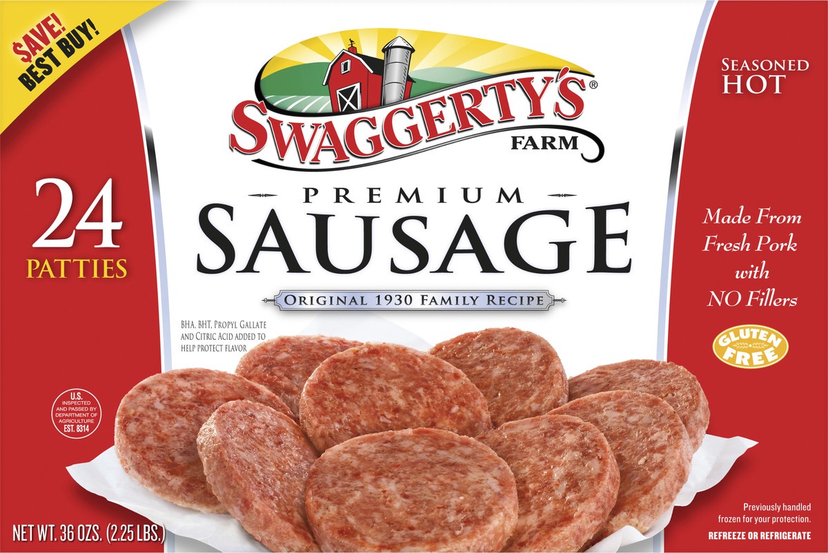 slide 9 of 11, Swaggerty's Farm Hot Country Sausage Patties, 36 oz
