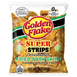 Golden Flake Super Strips Chile Lime Pork Skins Chicharrones 3 oz