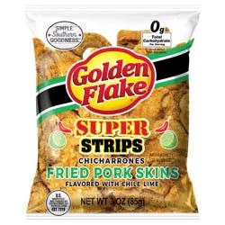 Golden Flake Super Strips Chile Lime Pork Skins Chicharrones 3 oz