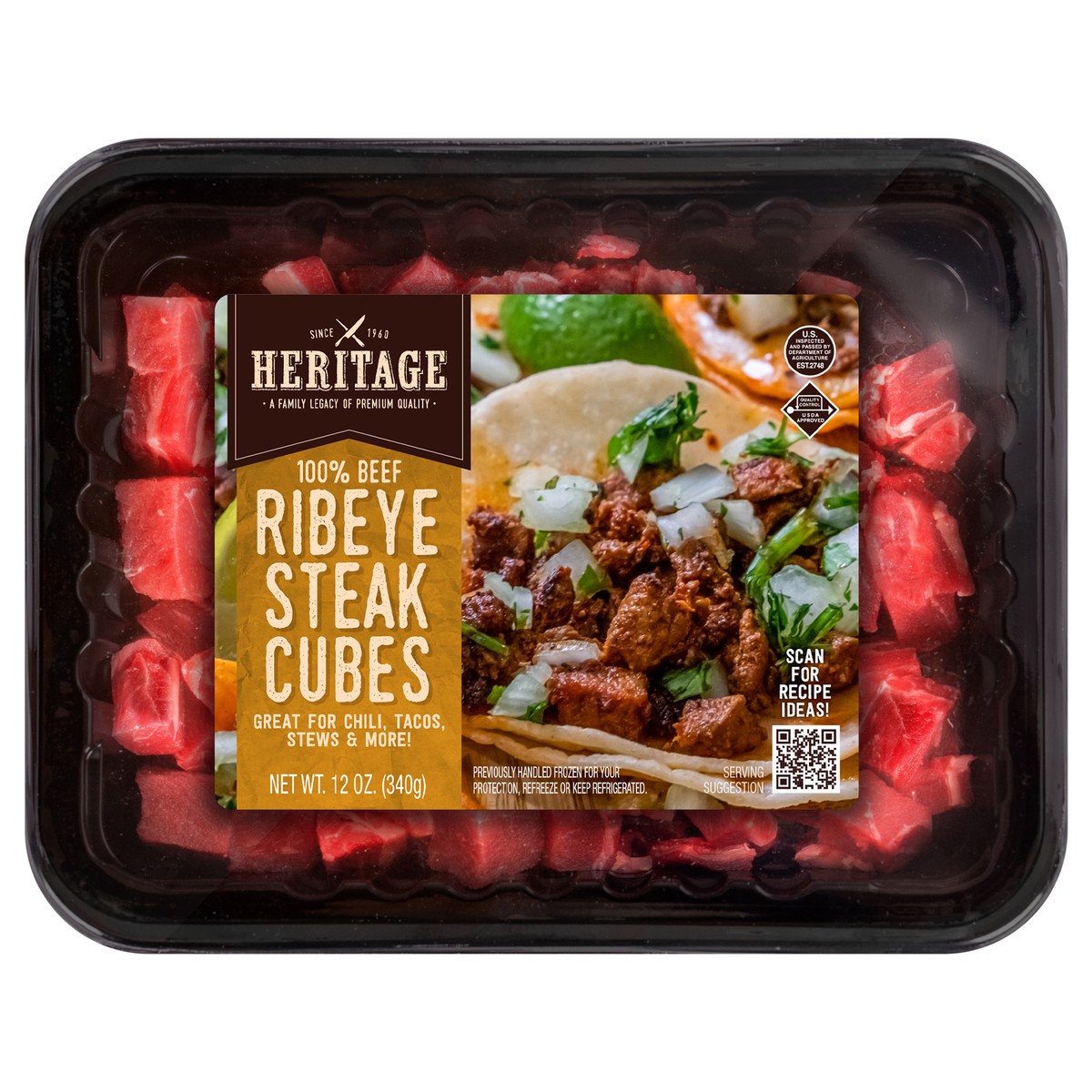 slide 1 of 9, Heritage Store Ribeye Cubes, 12 oz