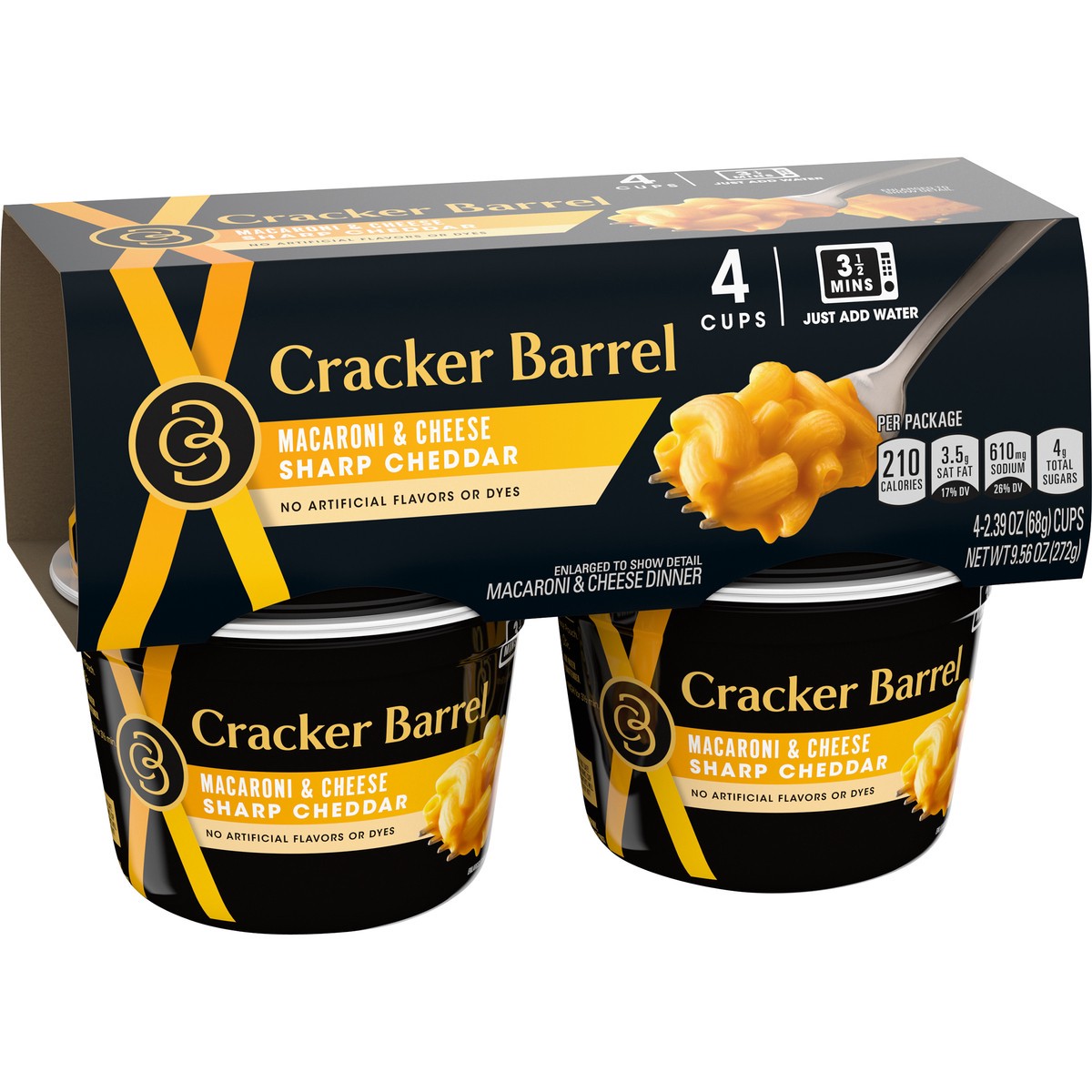 slide 5 of 13, Cracker Barrel Sharp Cheddar Macaroni & Cheese Dinner, 4 ct Pack, 2.39 oz Cups, 4 ct; 9.56 oz