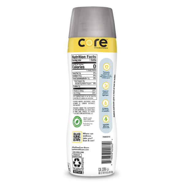 slide 8 of 10, CORE Hydration+ Immunity, Lemon Extract Nutrient Enhanced Water with Vitamin C and Zinc Bottle, 23.9 fl oz