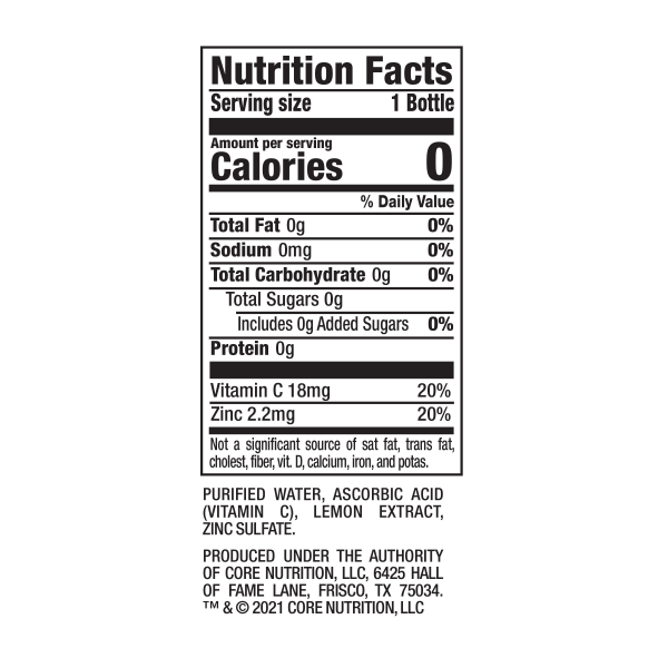 slide 10 of 10, CORE Hydration+ Immunity, Lemon Extract Nutrient Enhanced Water with Vitamin C and Zinc Bottle, 23.9 fl oz