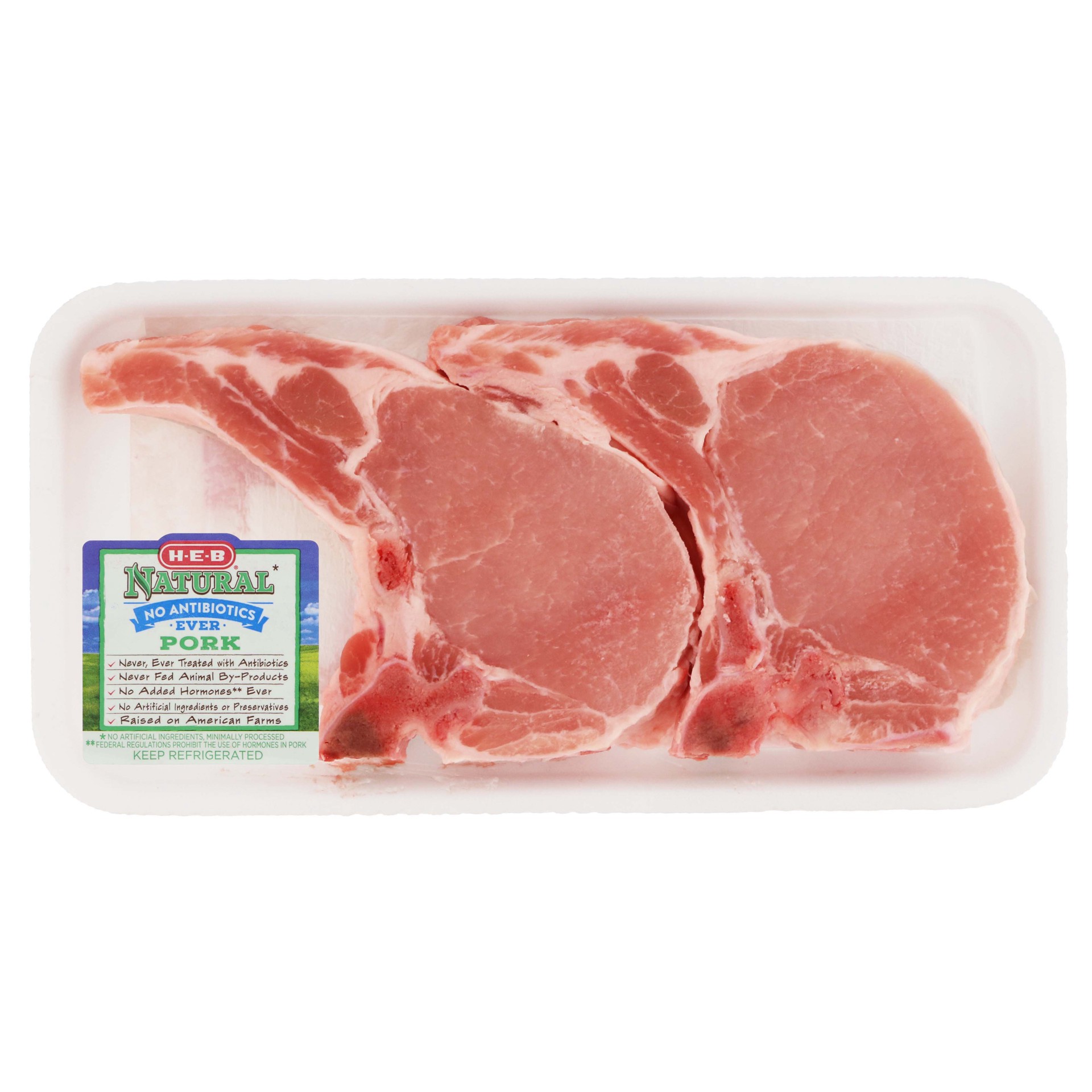 slide 1 of 1, H-E-B Natural Bone-in Center Loin Rib Pork Chops - Extra Thick, per lb