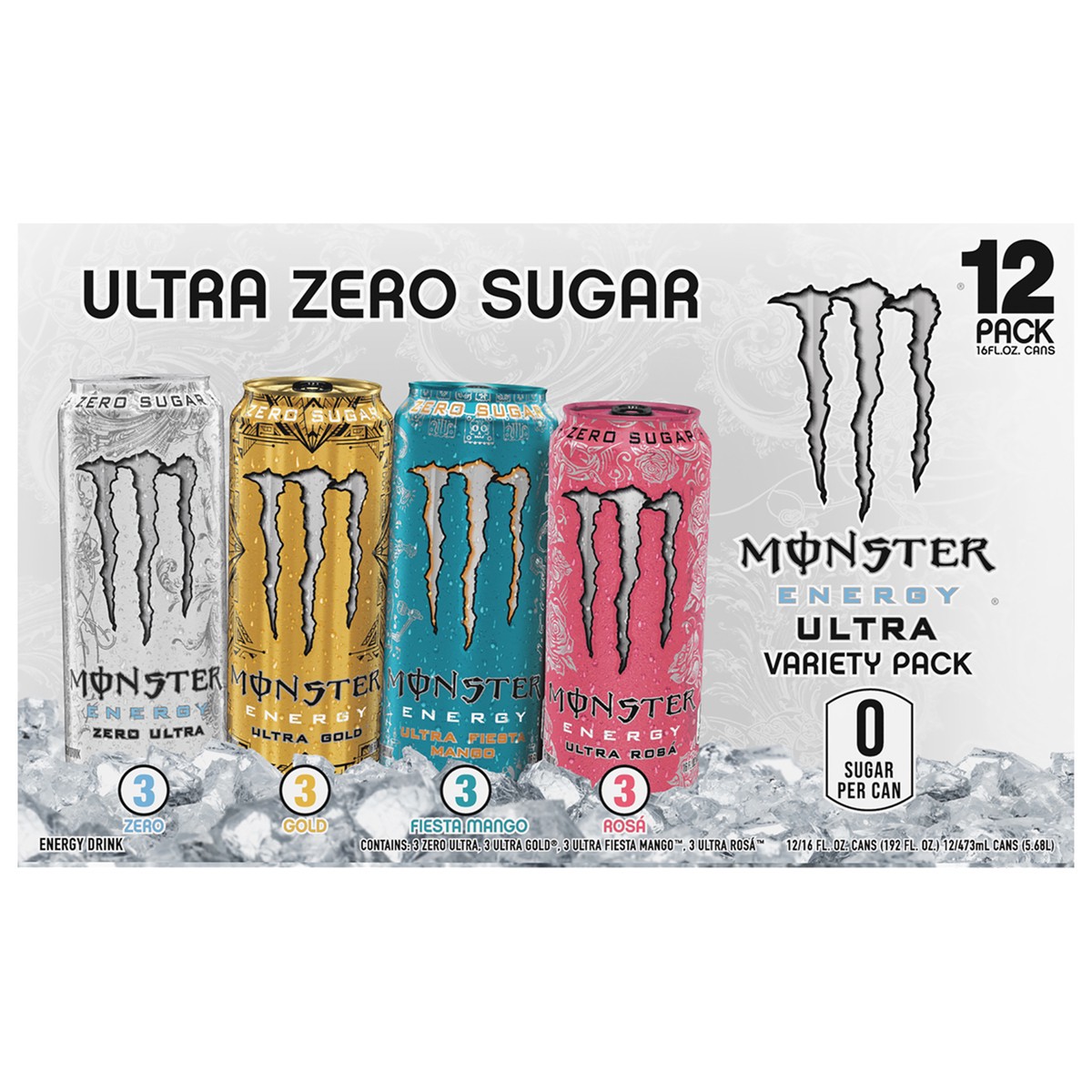 slide 1 of 2, Monster Energy Ultra Zero Sugar Energy Drink Variety Pack 12 - 16 fl oz Cans, 1 ct