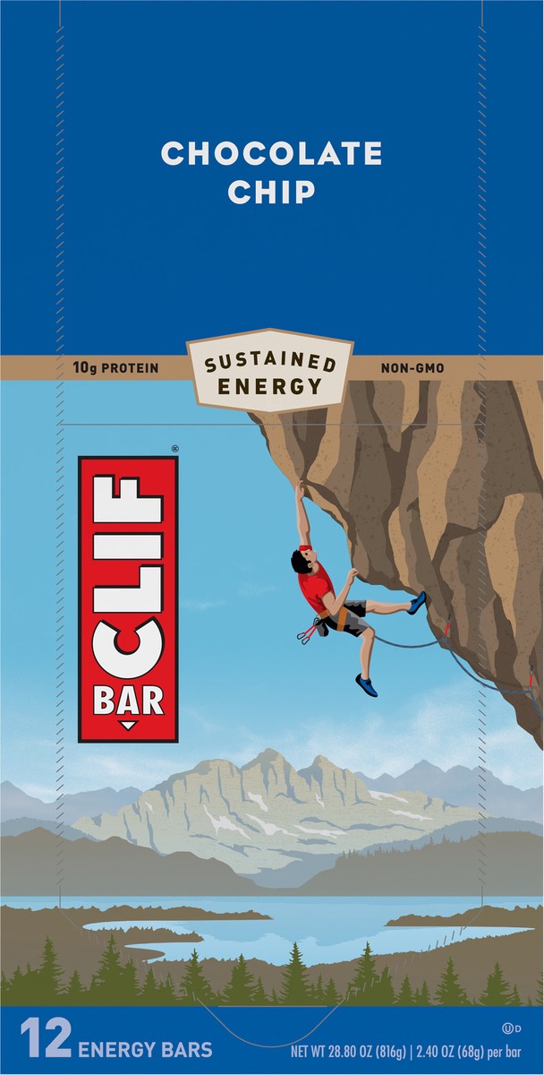 slide 9 of 9, CLIF BAR - Chocolate Chip - Made with Organic Oats - 10g Protein - Non-GMO - Plant Based - Energy Bars - 2.4 oz. (12 Count), 28.8 oz