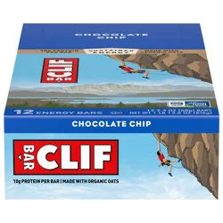 CLIF BAR - Chocolate Chip - Made with Organic Oats - Energy Bars - Non-GMO - Plant Based Protein Bars (12 Pack)