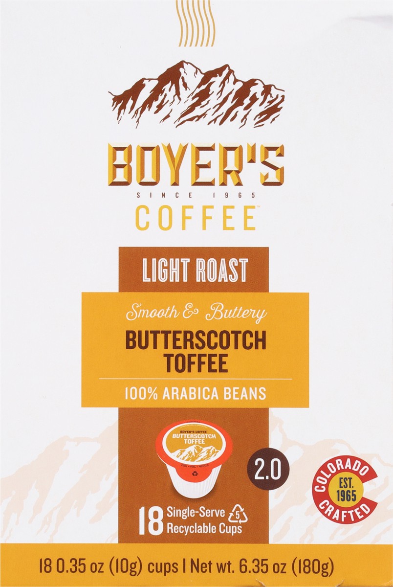 slide 4 of 9, Boyer's Single Serve Cups Light Roast Butterscotch Toffee Coffee - 18 ct, 18 ct