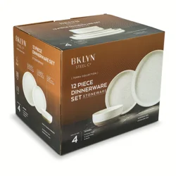 Core Bamboo Bklyn Steel Stoneware Dinnerware Set White 12Pc