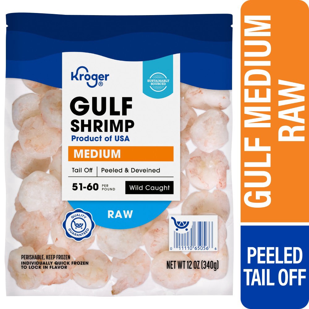 slide 2 of 5, Kroger® Wild Caught Medium Raw Gulf Shrimp Peeled & Deveined Tail Off, 12 oz