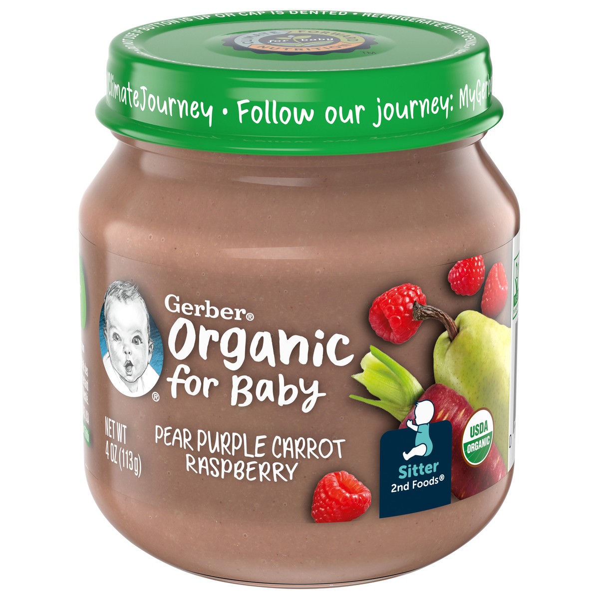 slide 6 of 9, Gerber 2nd Foods Organic Pear Purple Carrot Raspberry Baby Food, 4 oz Jar, 4 oz