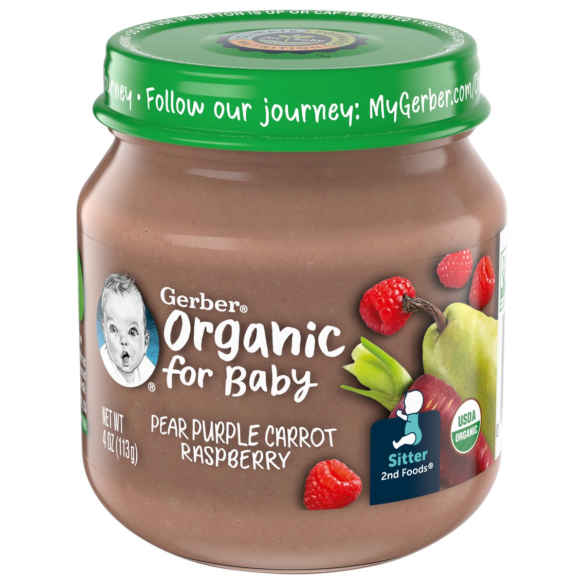 slide 7 of 9, Gerber 2nd Foods Organic Pear Purple Carrot Raspberry Baby Food, 4 oz Jar, 4 oz