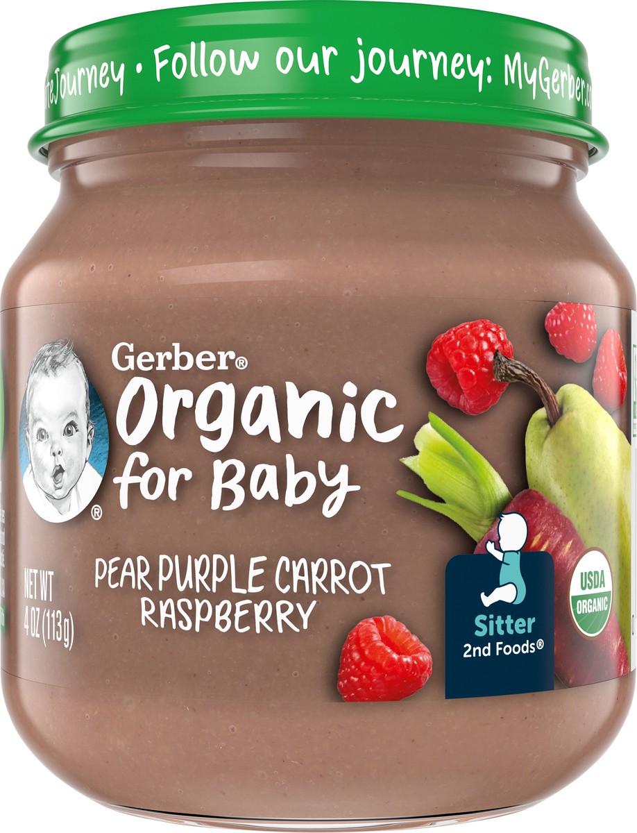 slide 4 of 9, Gerber 2nd Foods Organic Pear Purple Carrot Raspberry Baby Food, 4 oz Jar, 4 oz