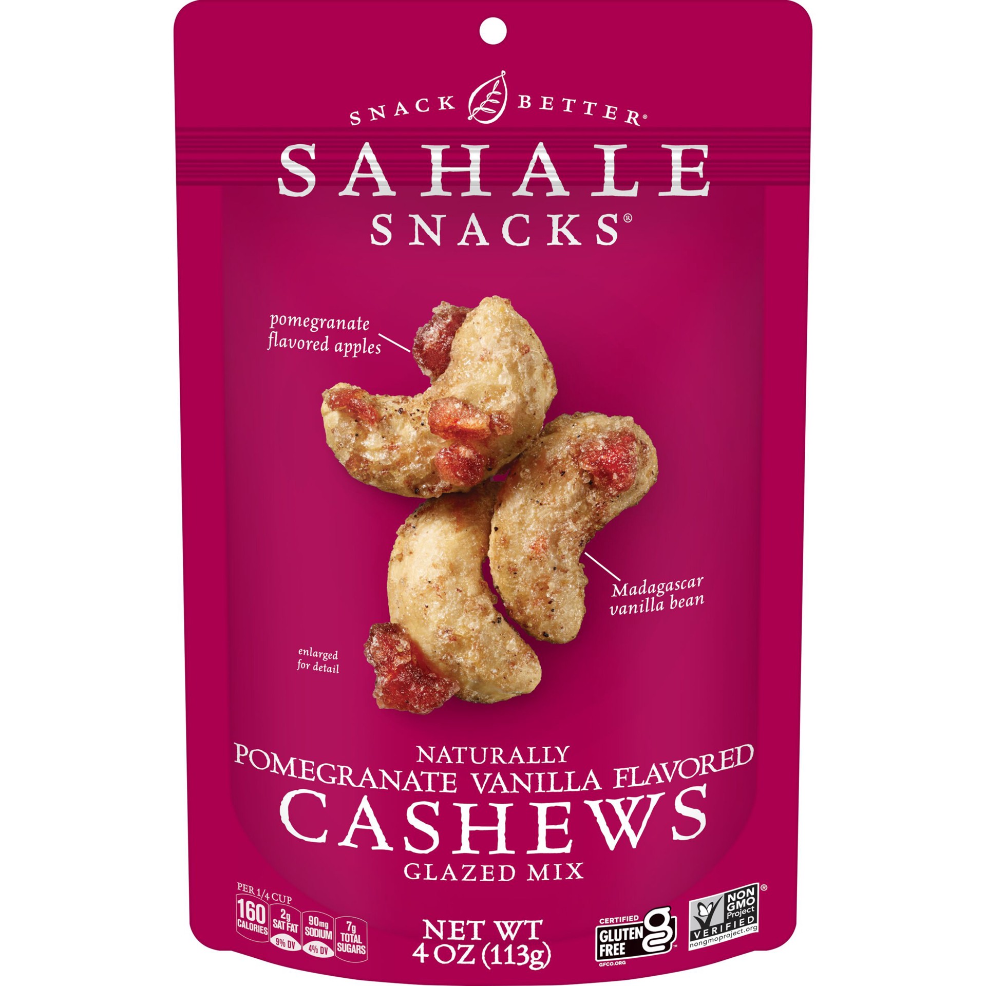 slide 1 of 3, Sahale Snacks Naturally Pomegranate Vanilla Flavored Cashews Glazed Mix, Gluten-Free Snack, 4-Ounce Pouch, 4 oz
