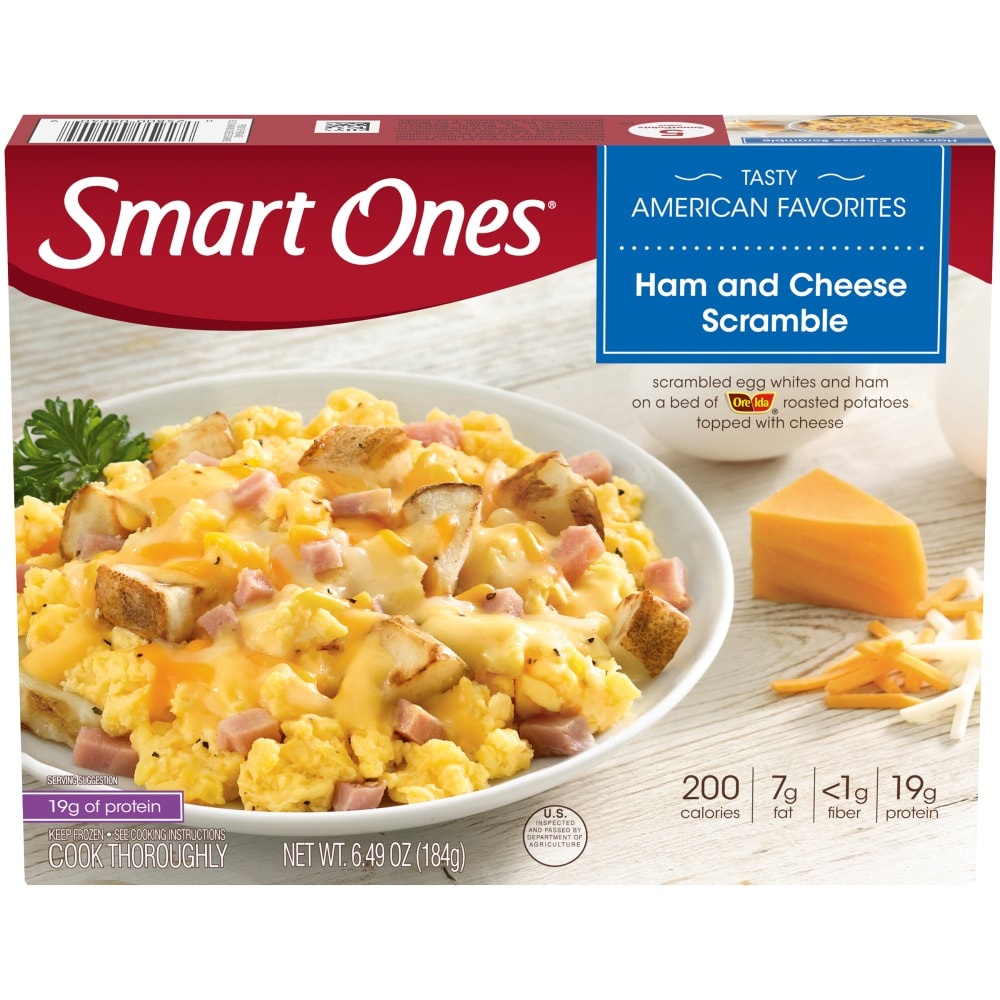 slide 1 of 10, Smart Ones Ham & Cheese Scramble with Egg Whites, Ham, Potatoes & Cheese Frozen Meal, 6.49 oz