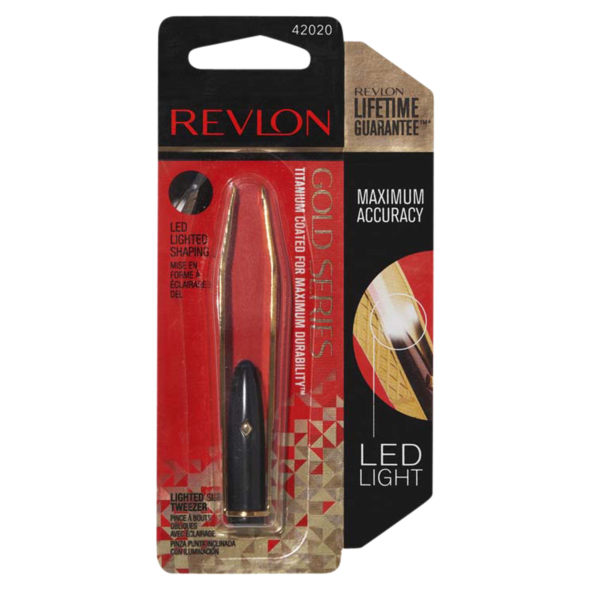 slide 1 of 1, Revlon Gold Series Titanium Coated Lighted Slant Tweezer, 1 ct