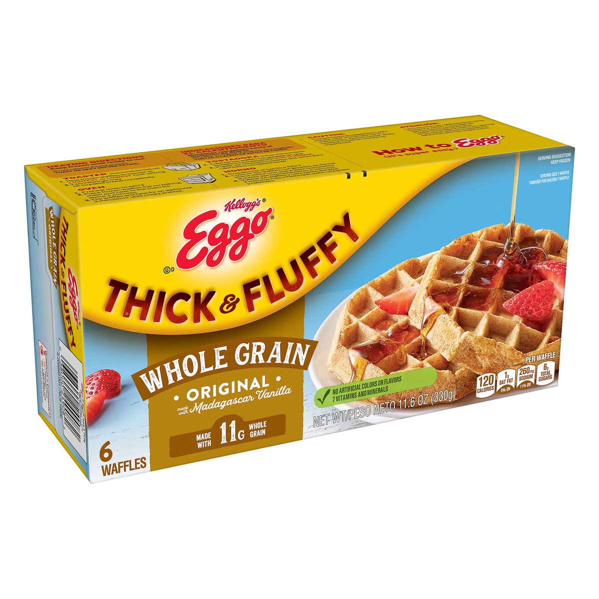 slide 6 of 8, Eggo Thick and Fluffy Frozen Waffles, Frozen Breakfast, Whole Grain, Original, 11.6oz Box, 6 Waffles, 11.6 oz