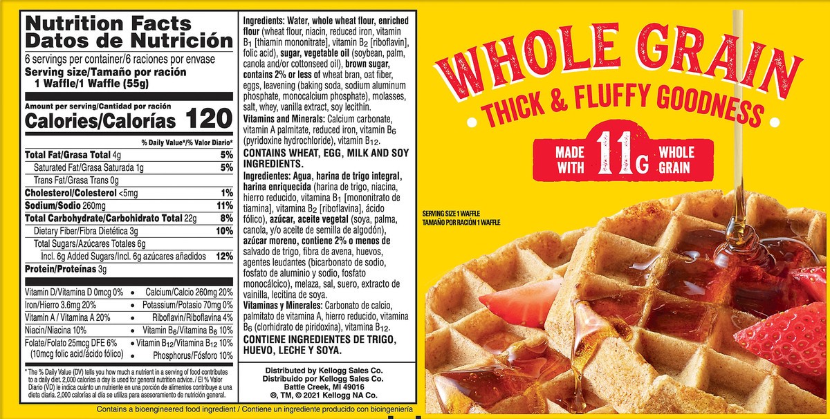 slide 2 of 8, Eggo Thick and Fluffy Frozen Waffles, Frozen Breakfast, Whole Grain, Original, 11.6oz Box, 6 Waffles, 11.6 oz