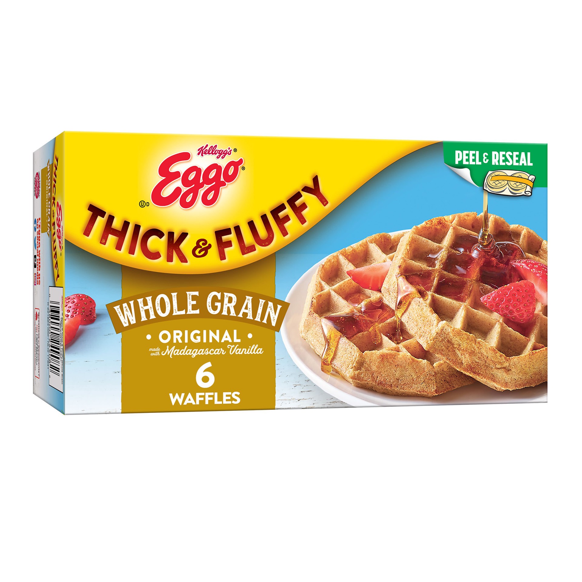 slide 1 of 8, Eggo Thick and Fluffy Frozen Waffles, Frozen Breakfast, Whole Grain, Original, 11.6oz Box, 6 Waffles, 11.6 oz