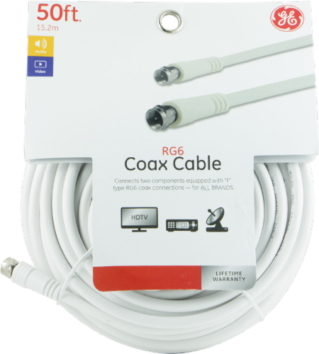 slide 1 of 1, Ge Rg6 Coaxial Audio/Video Cable - White, 50 ft