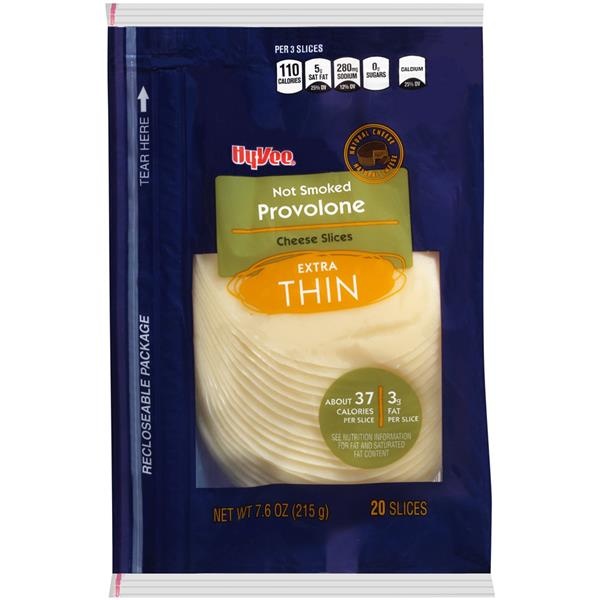 slide 1 of 1, Hy-vee Not Smoked Provolone Extra Thin Cheese Slices, 20 ct; 7.6 oz
