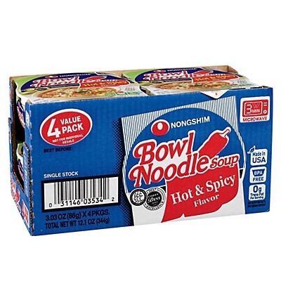 slide 1 of 1, Nongshim Bowl Noodle Soup Hot & Spicy Flavor, 4 ct