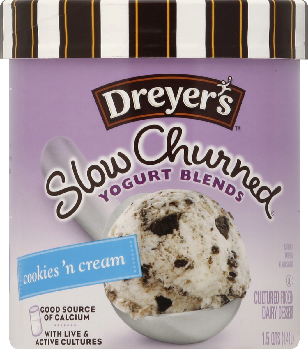 slide 3 of 3, Dreyer's Frozen Dairy Dessert Cultured Cookies N Cream, 1.5 qt