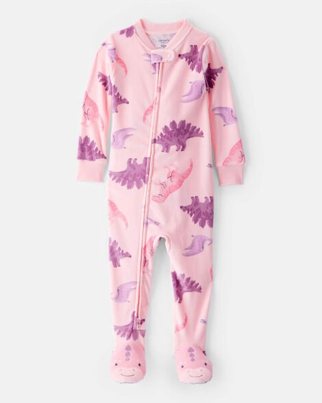 slide 1 of 3, Carter's Toddler Girl Dinosaur Snug Fit 2-Way Zip 1-Piece Pajamas - Pink Pink 2T, 1 ct