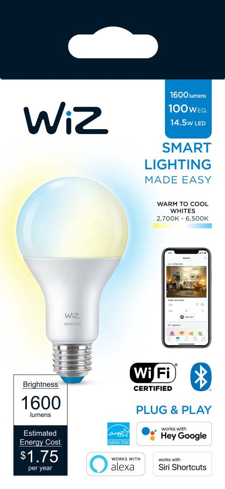 slide 2 of 2, WiZ Tunable White 100-Watt EQ A21 Tunable White E26 Dimmable Smart LED Light Bulb, 1 ct