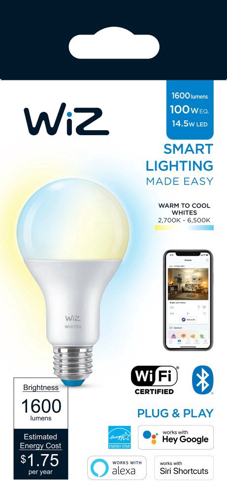 slide 1 of 2, WiZ Tunable White 100-Watt EQ A21 Tunable White E26 Dimmable Smart LED Light Bulb, 1 ct