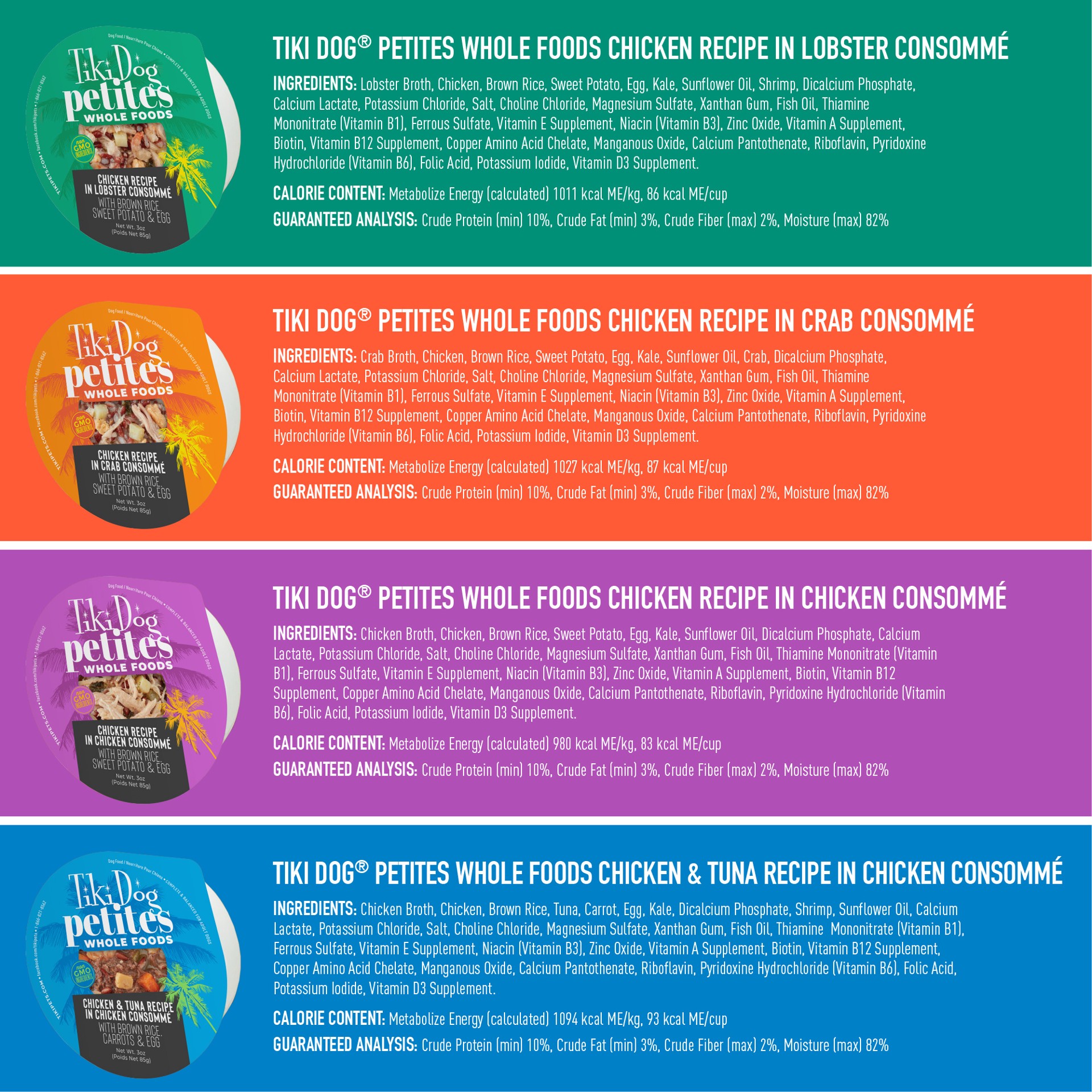 slide 3 of 7, Tiki Dog Petites Whole Foods Wet Dog Food, Variety Pack, 3 oz. Cup (10 Count), 30 oz