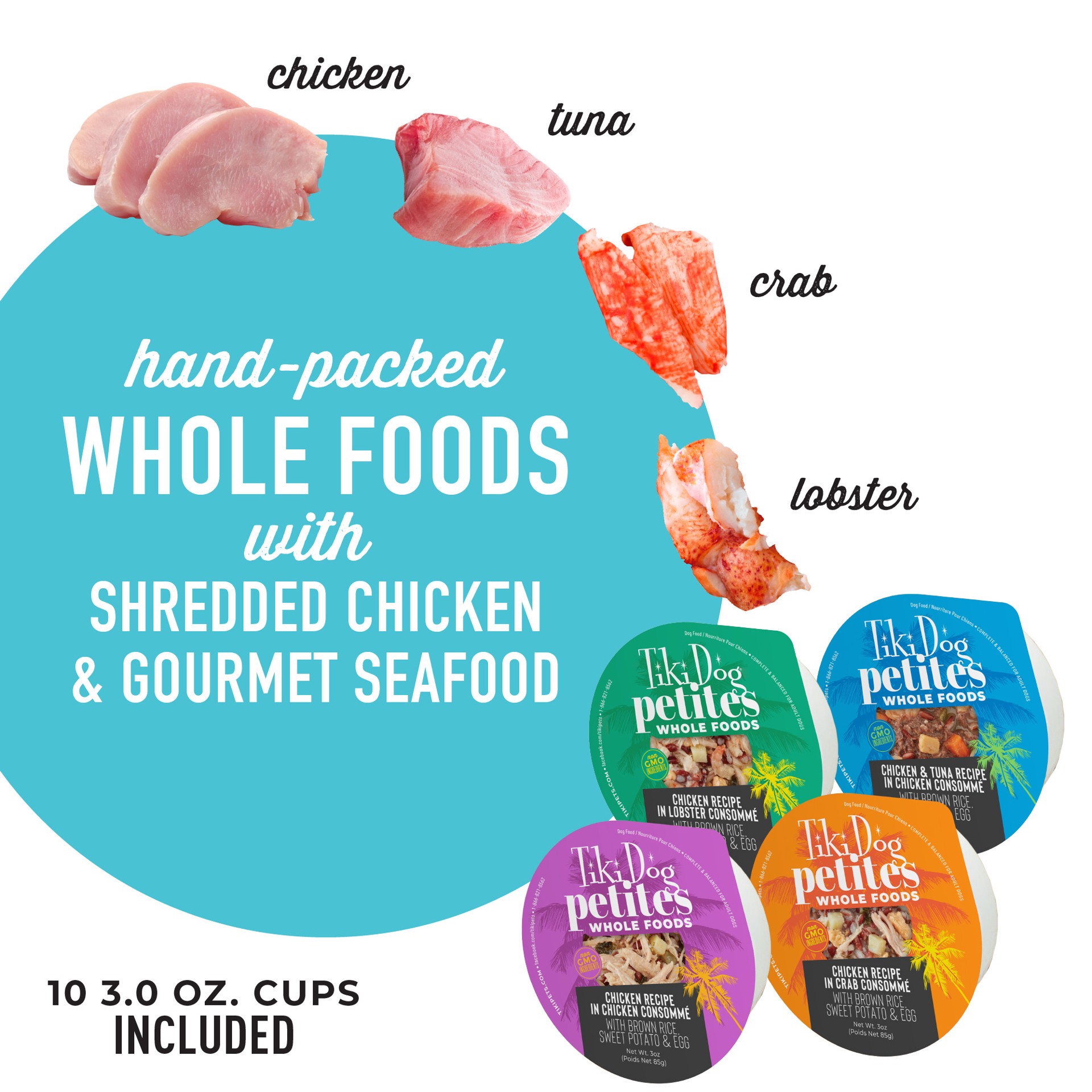 slide 5 of 7, Tiki Dog Petites Whole Foods Wet Dog Food, Variety Pack, 3 oz. Cup (10 Count), 30 oz