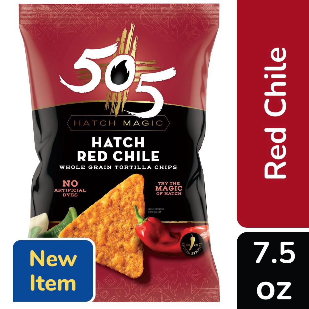 slide 1 of 1, 505 Hatch Magic Red Chili Tortilla Chips, 7.5 oz
