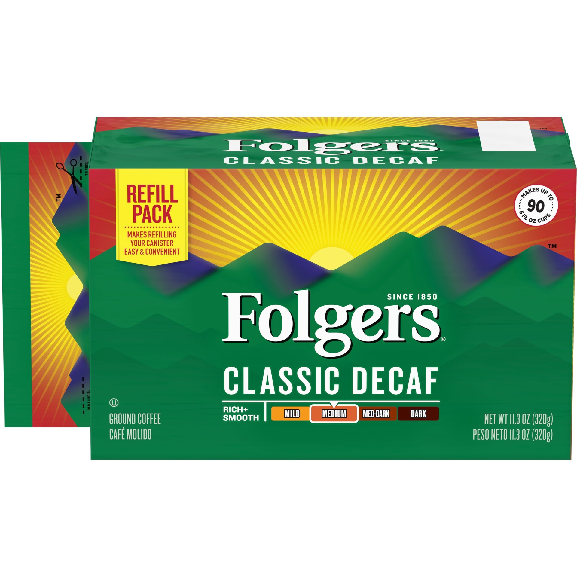 slide 1 of 3, Folgers Medium Decaf Classic Ground Coffee Refill Pack, 11.3 oz