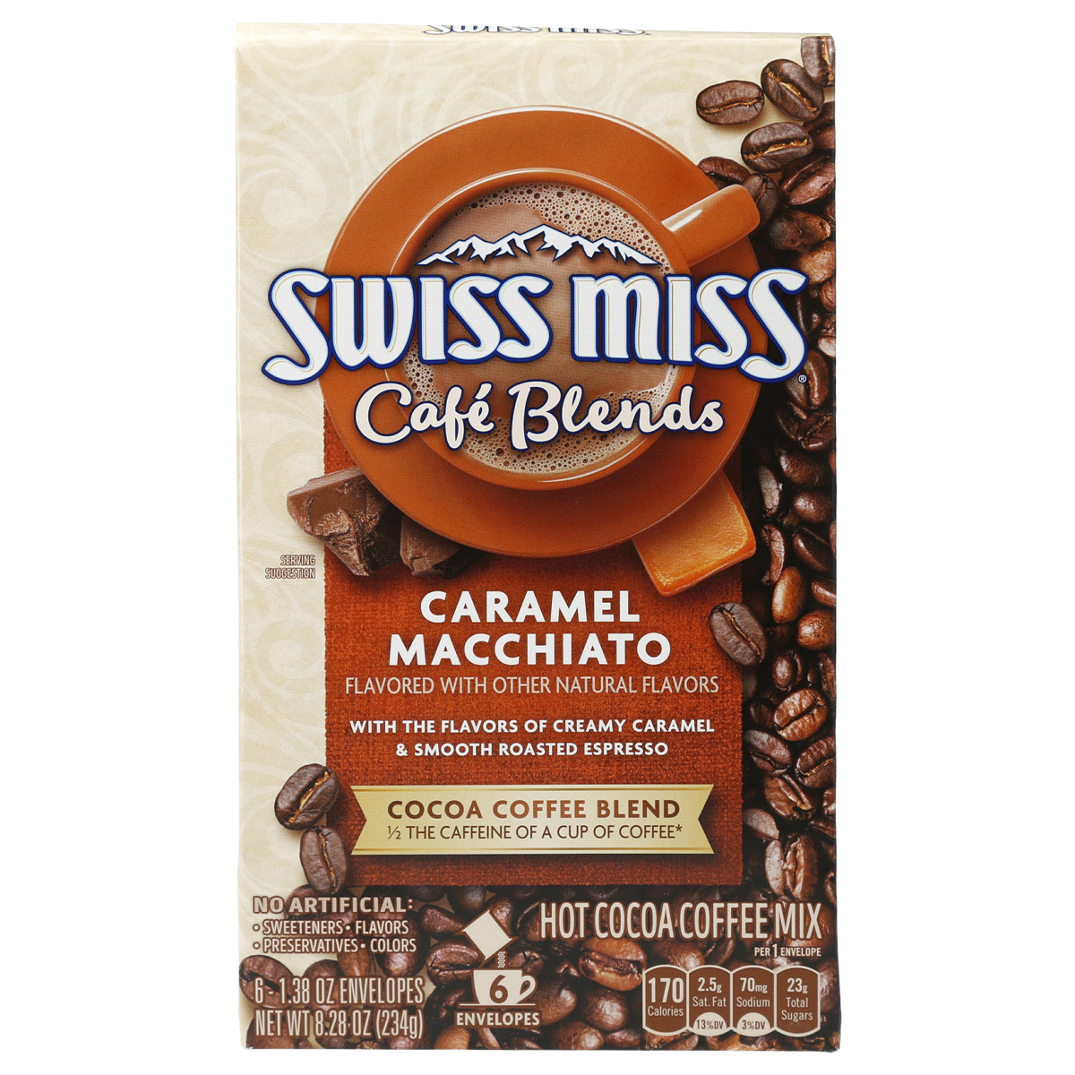 slide 1 of 1, Swiss Miss Cafe Caramel Macchiato Hot Cocoa Coffee Mix, 6 ct; 1.38 oz