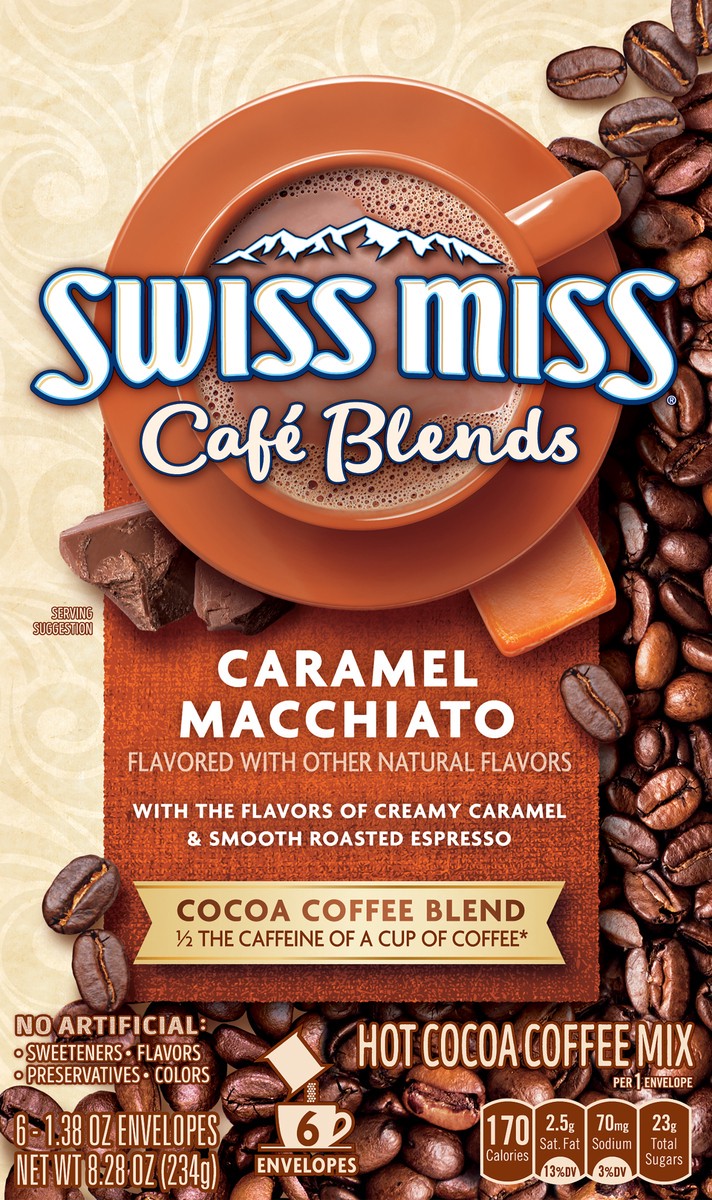 slide 1 of 2, Swiss Miss Cafe Blends Hot Cocoa Caramel Macchiato Coffee Mix - 6 ct, 6 ct