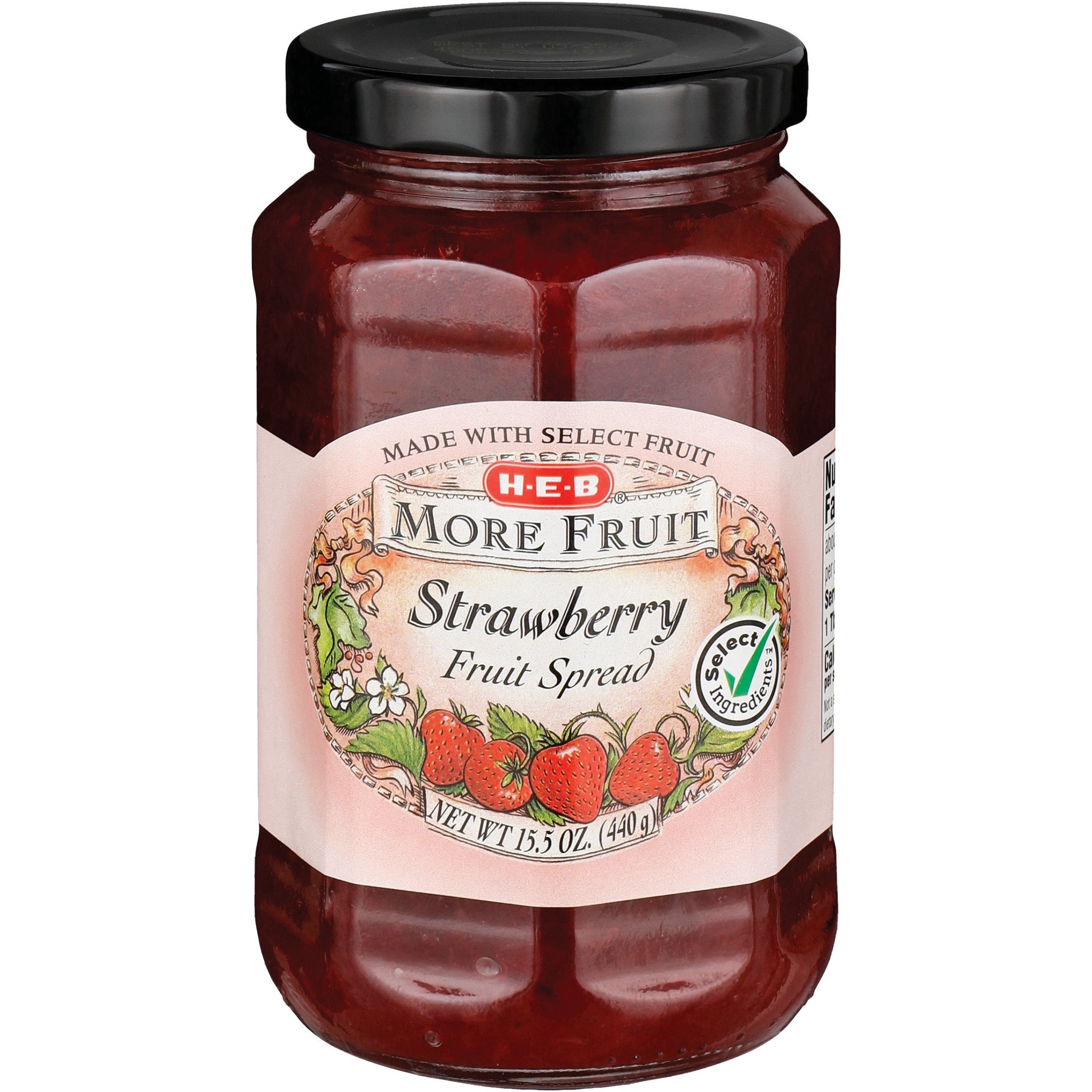 slide 1 of 1, H-E-B More Fruit Strawberry Fruit Spread, 15.5 oz