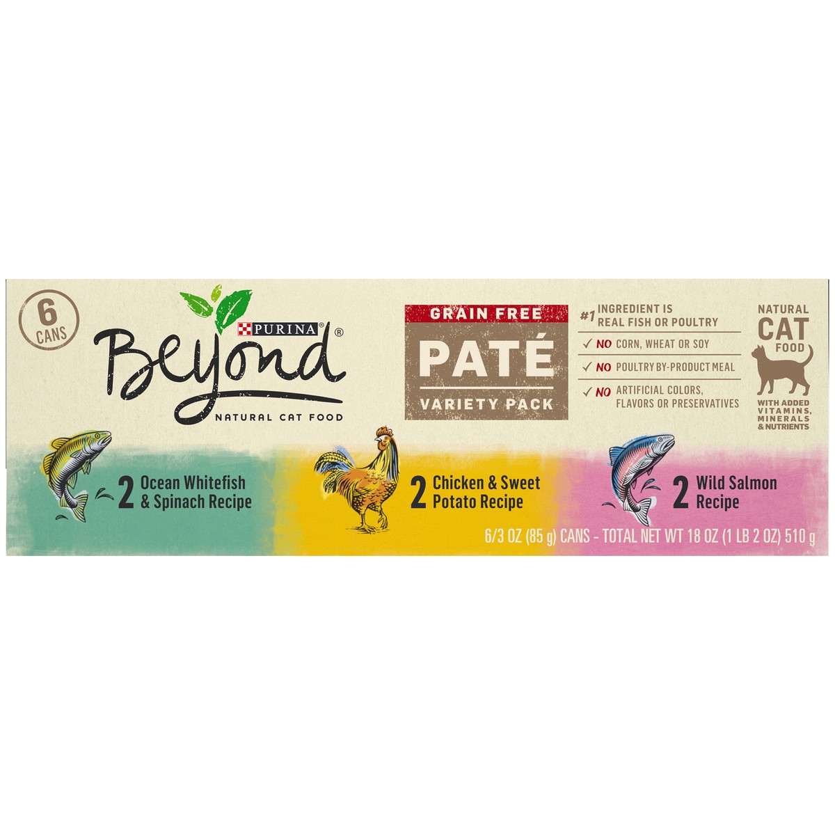 slide 1 of 8, Beyond Purina Beyond Grain Free, Natural Pate Wet Cat Food, Grain Free Pate Variety Pack - (6) 3 oz. Cans, 6 ct; 3 oz