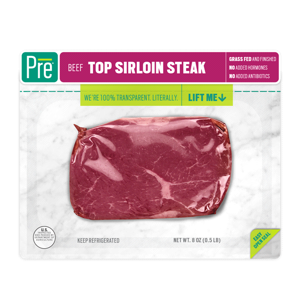slide 1 of 4, Pre Top Sirloin Steak- 100% Grass Fed And Finished, 8 oz