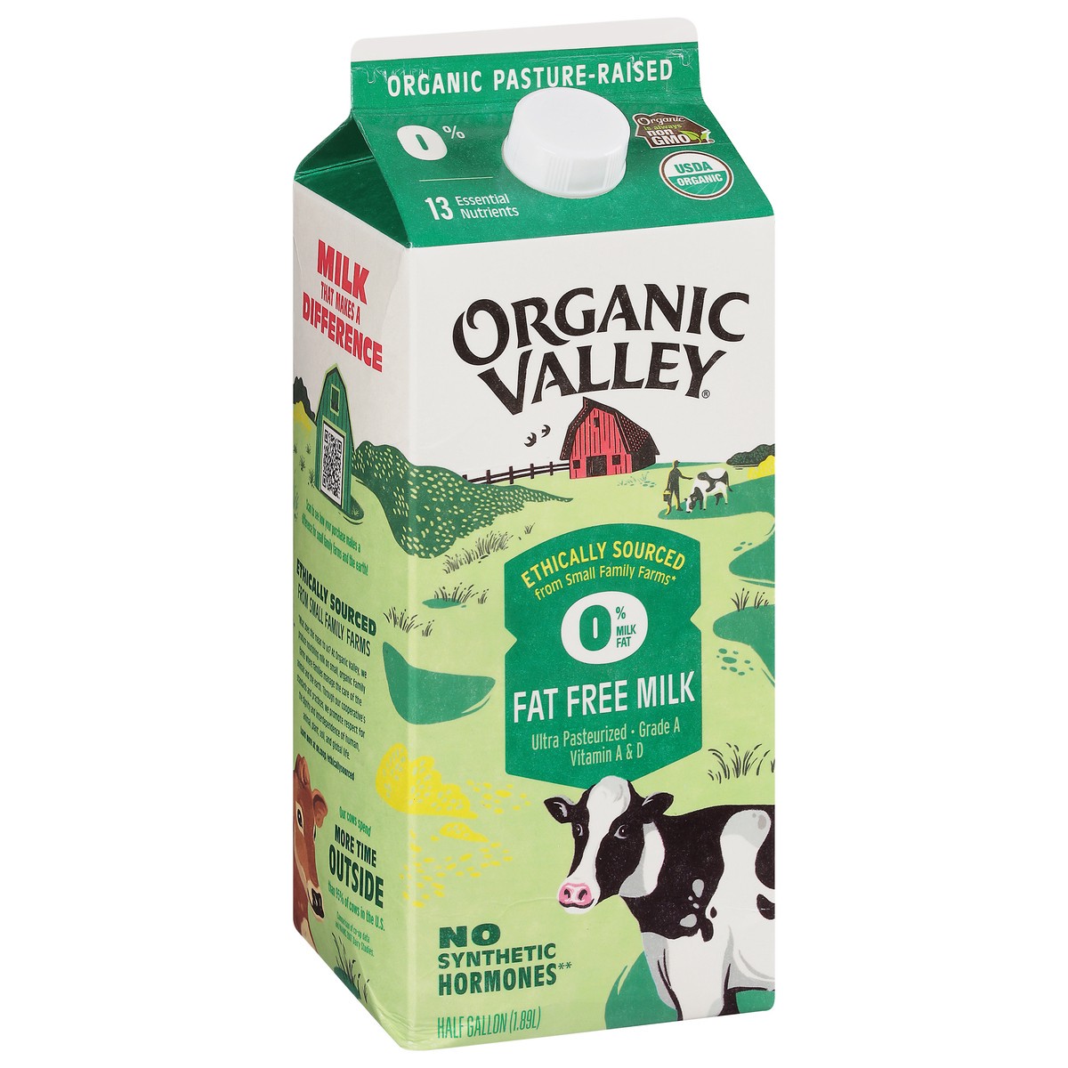 slide 7 of 9, Organic Valley 0% Milk Fat Fat Free Milk 0.5 gal, 1/2 gal