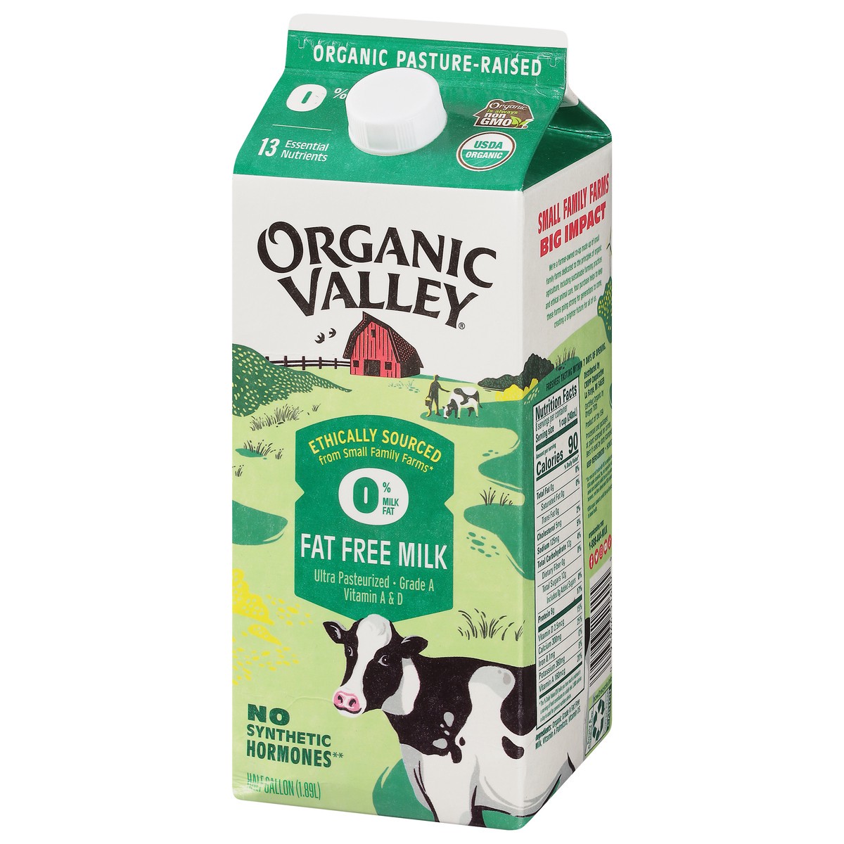 slide 2 of 9, Organic Valley 0% Milk Fat Fat Free Milk 0.5 gal, 1/2 gal